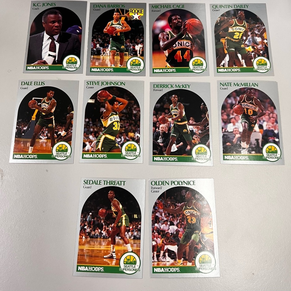 Vintage NBA Hoops Seattle Super Sonics Player Lot 1990-91 Basketball Cards
